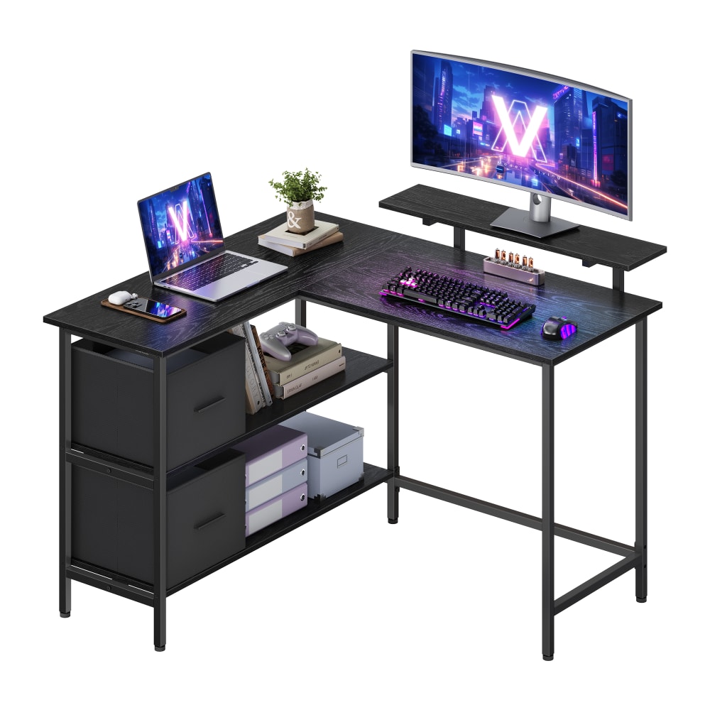 VASAGLE Bureau en forme de l avec 2 tiroirs spacieux avec support noir style contemporain Noir Panneau De Particules - 115x90x105cm