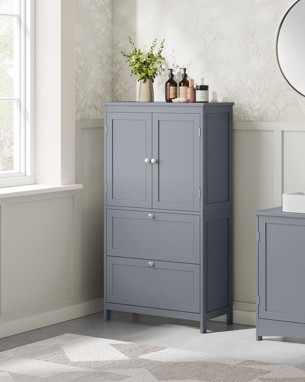 Meuble de salle de bain avec 2 portes 30 x 60 x 110 cm gris - Maisons du Monde