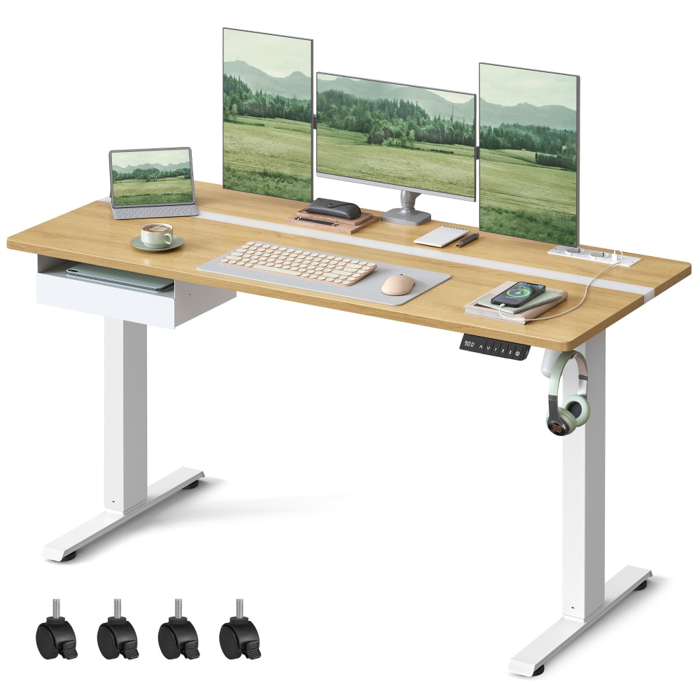 Bureau réglable en hauteur fonction mémoire 140 x 60 cm blanc - Maisons du Monde