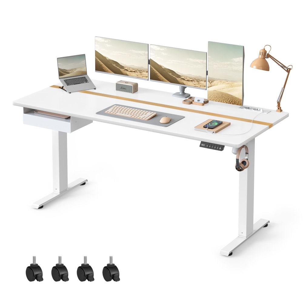 Bureau réglable en hauteur fonction mémoire 160 x 70 cm blanc - Maisons du Monde