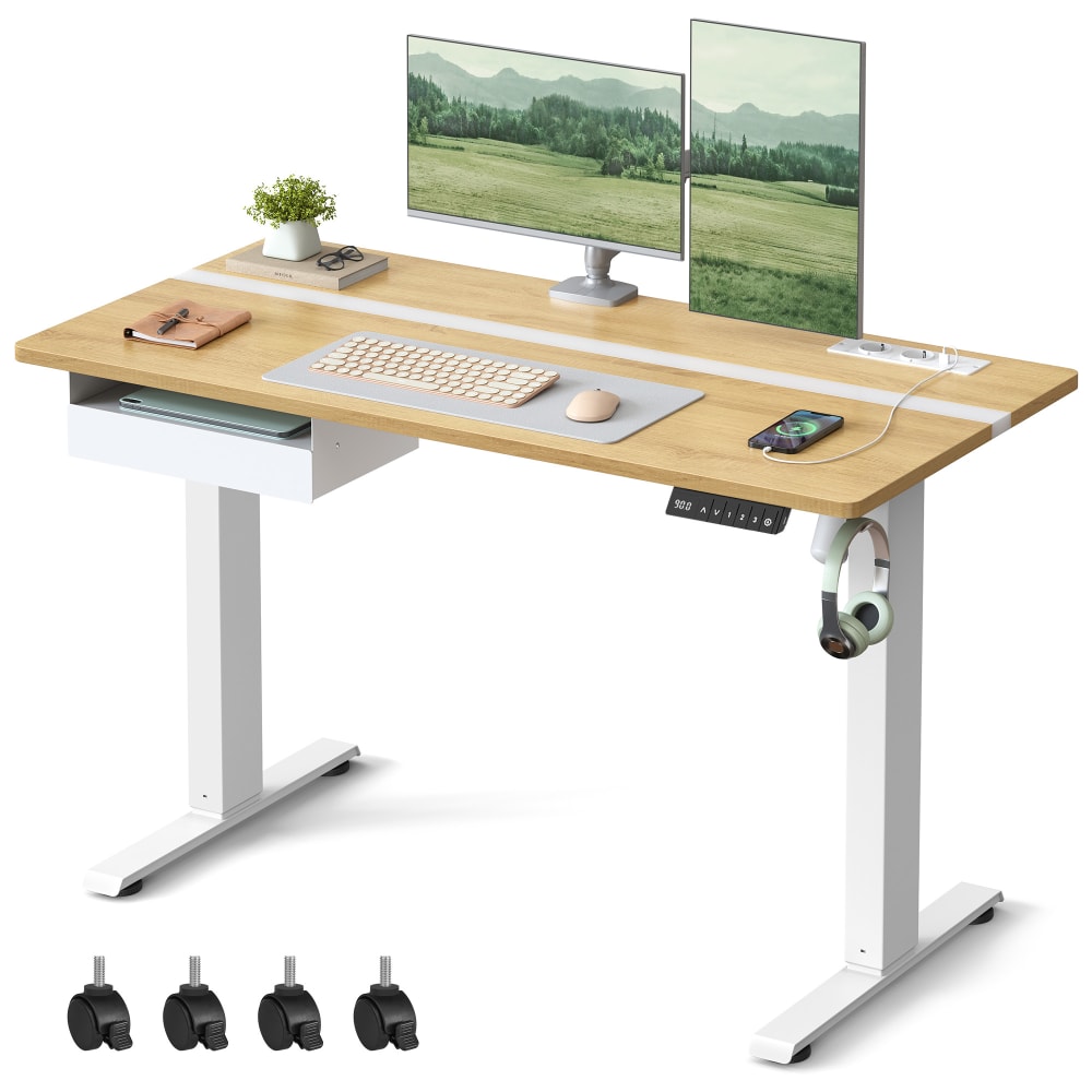 VASAGLE Bureau réglable en hauteur fonction mémoire 120 x 60 cm blanc style contemporain Beige Panneau De Particules - 120x120x60cm
