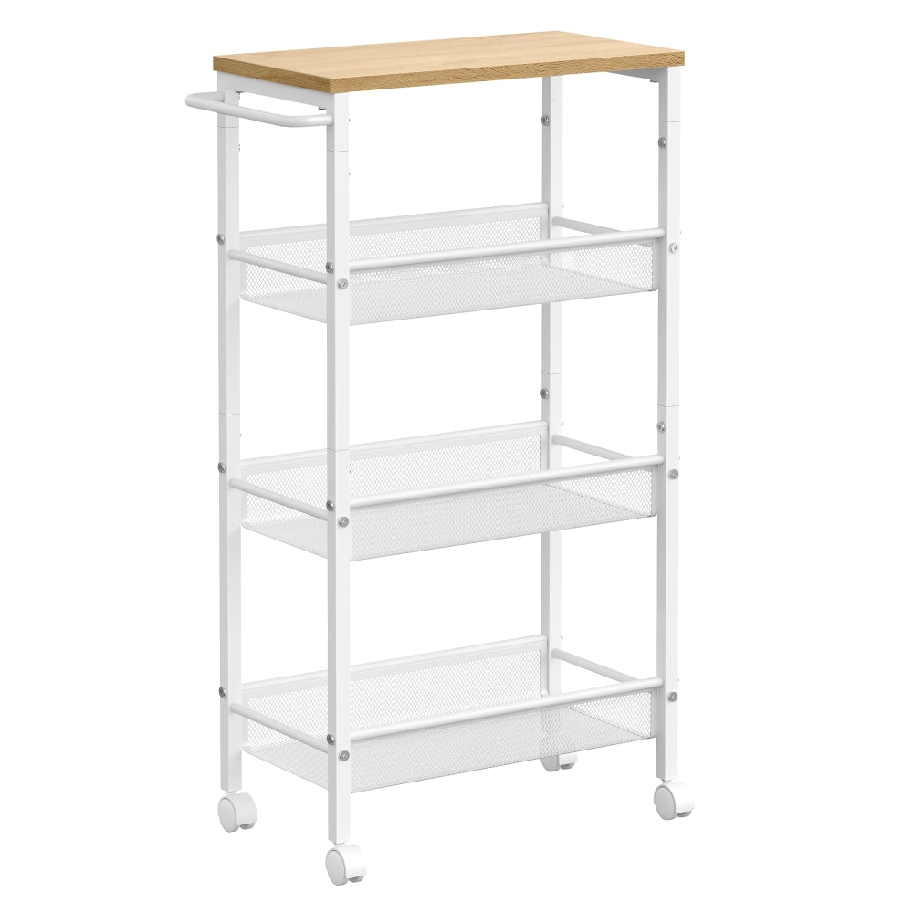 Desserte 4 niveaux effet bois acier chêne et blanc