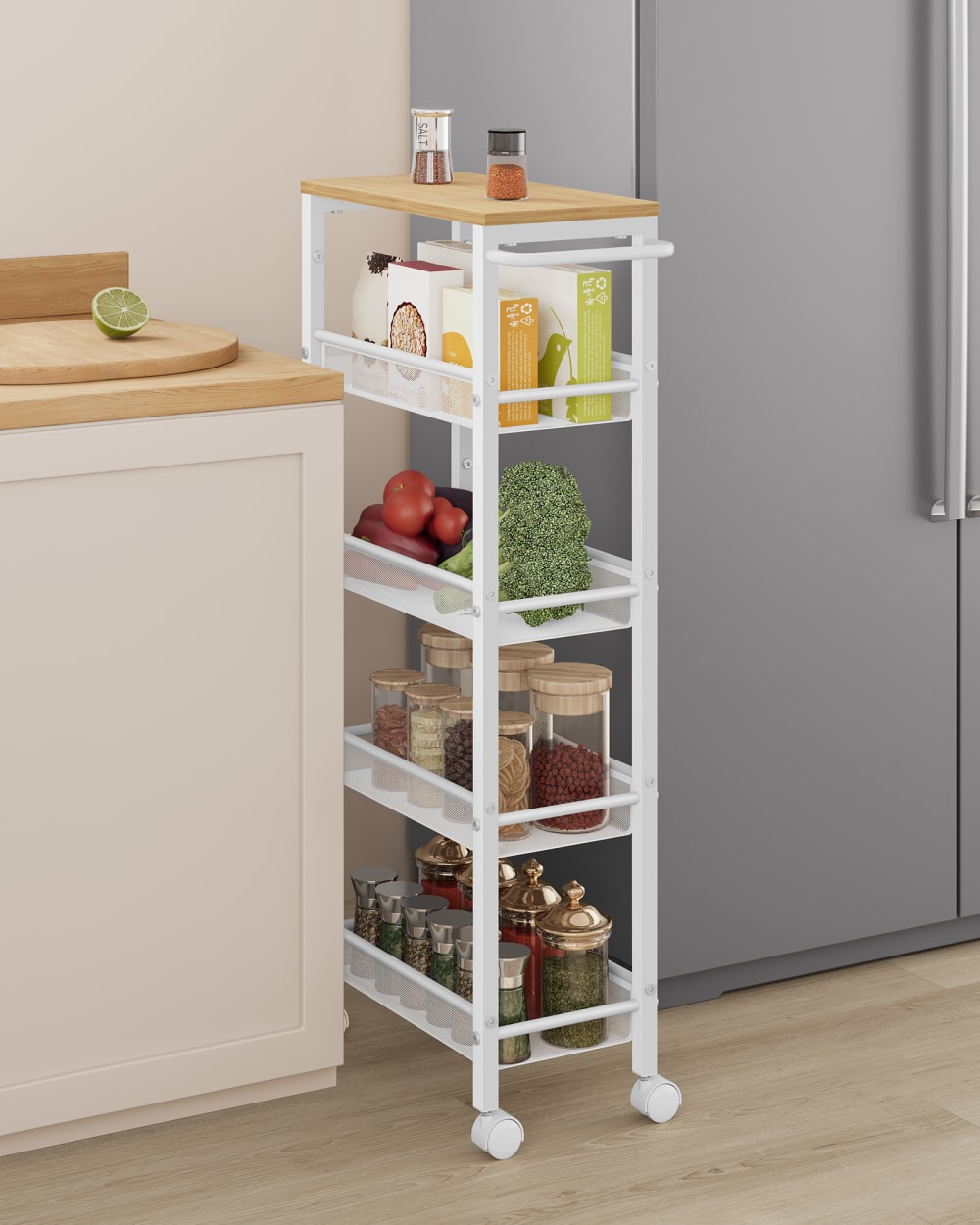 Desserte à roulettes 5 niveaux 45.4 x 22 x 99.6 cm doré et blanc - Maisons du Monde