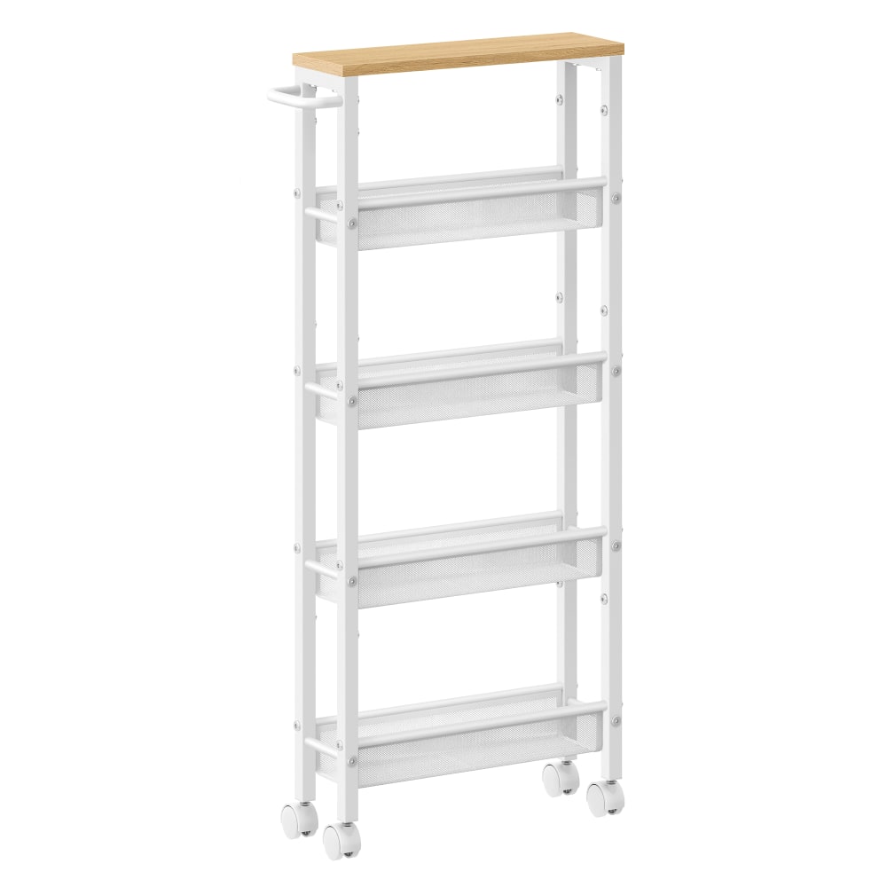 Desserte 5 niveaux avec roulettes largeur 13 cm beige et blanc