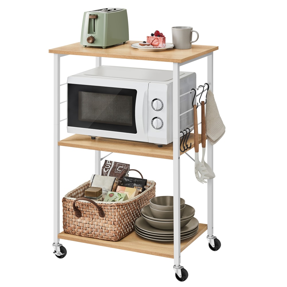 VASAGLE Chariot de cuisine à 3 niveaux étagère pour micro-ondes doré et blanc style contemporain Beige Panneau De Particules - 60x89x40cm