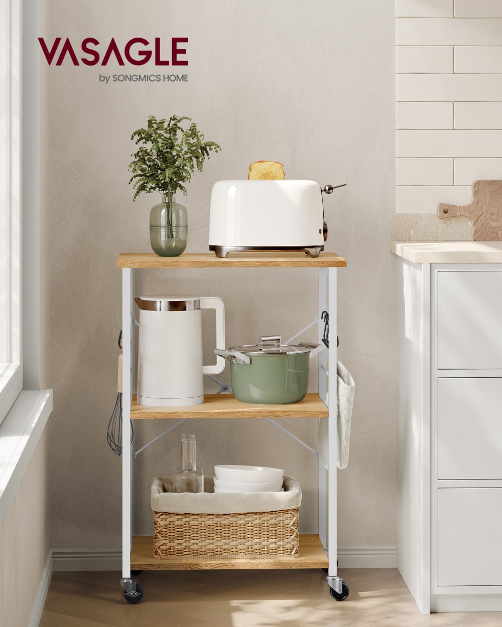 Chariot de cuisine à 3 niveaux étagère pour micro-ondes doré et blanc - Maisons du Monde