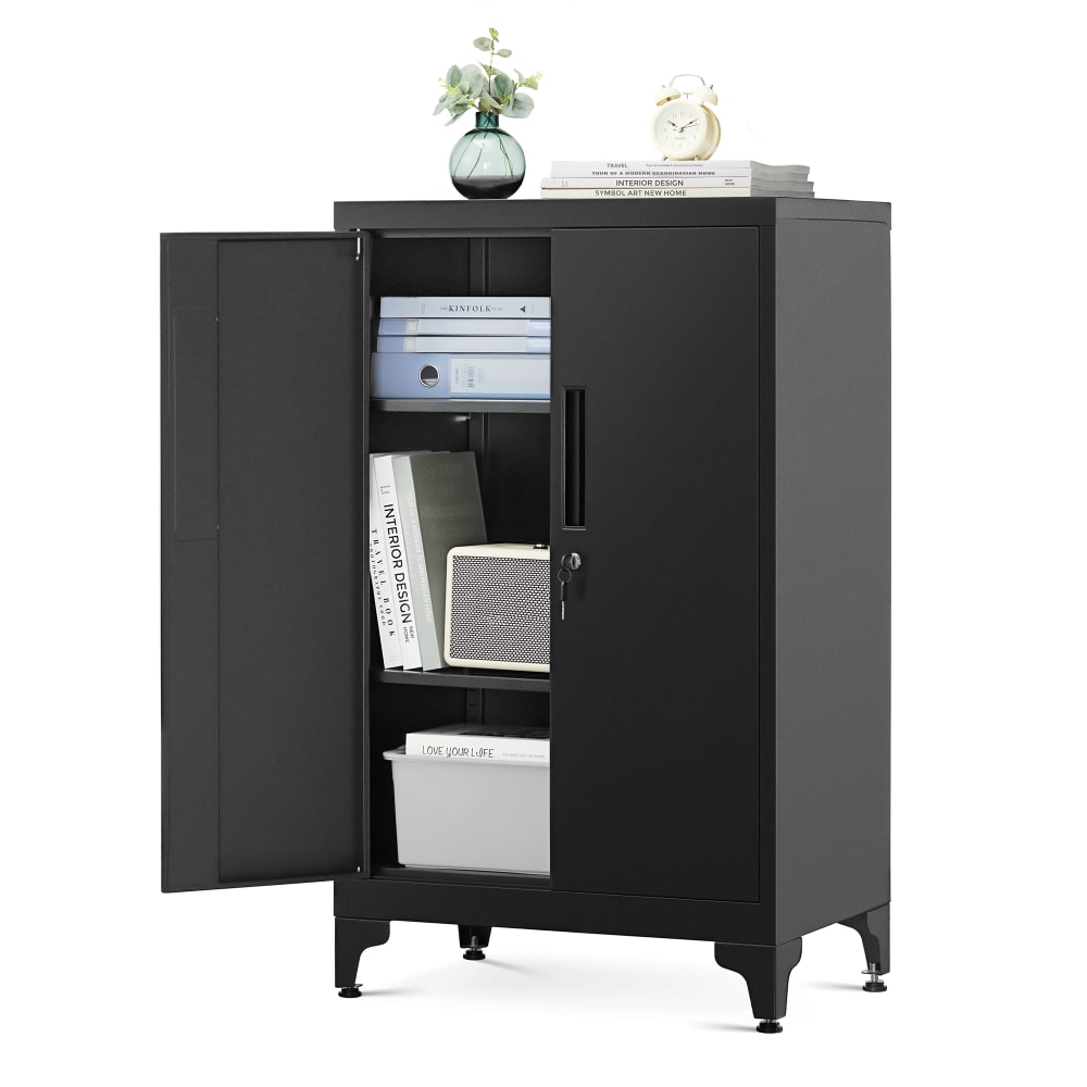 SONGMICS Armoire de rangement pour garage ou bureau serrure noir style contemporain Noir Acier - 60x90x40cm