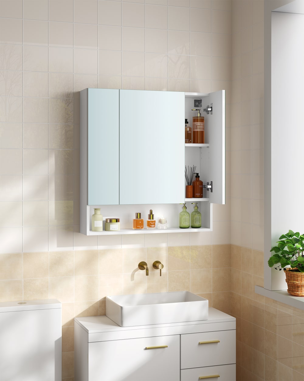 Armoire de salle de bain avec portes miroir 16,5 x 70 x 75 cm blanc - Maisons du Monde