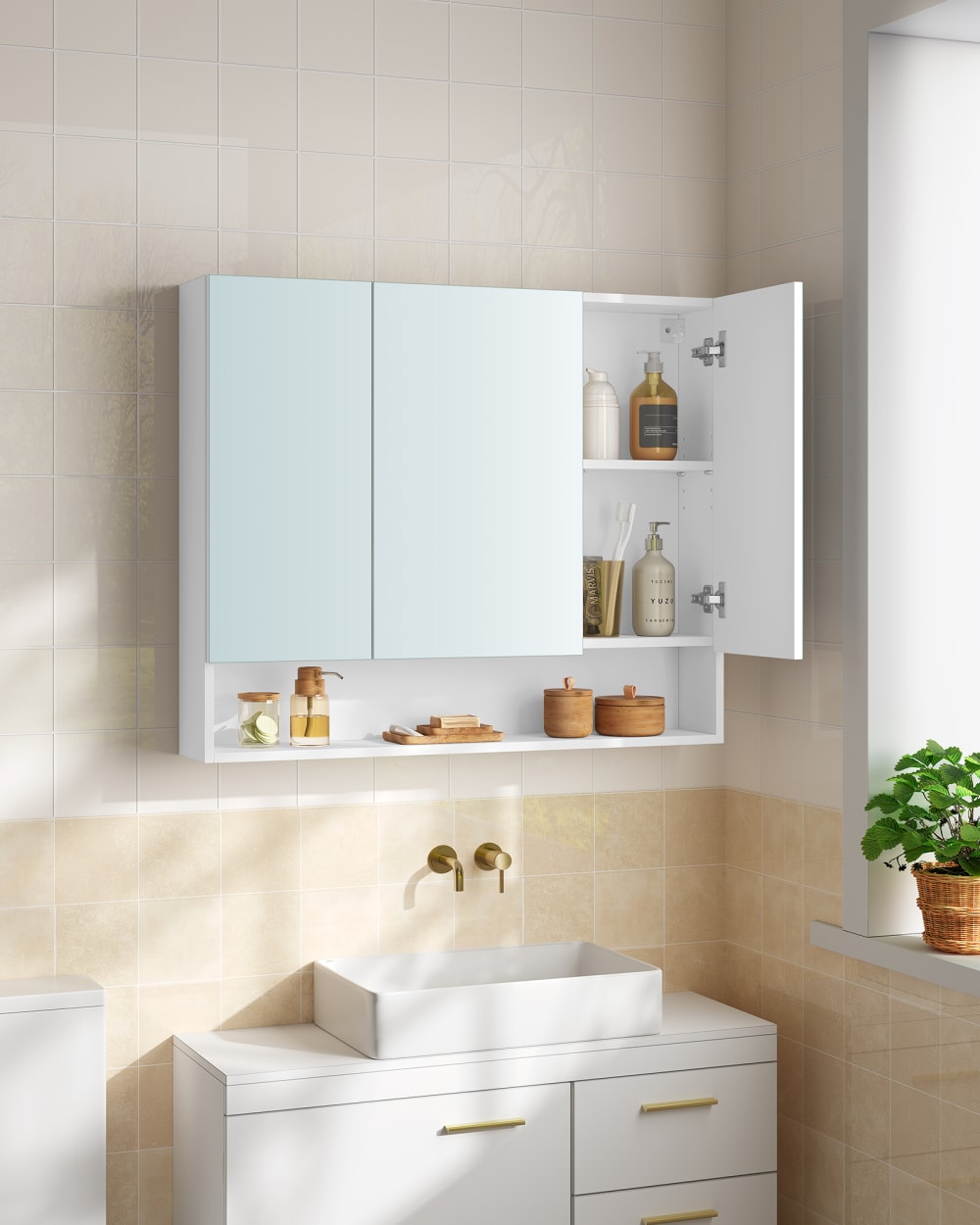 Armoire de salle de bain avec portes miroir 16,5 x 90 x 75 cm blanc - Maisons du Monde