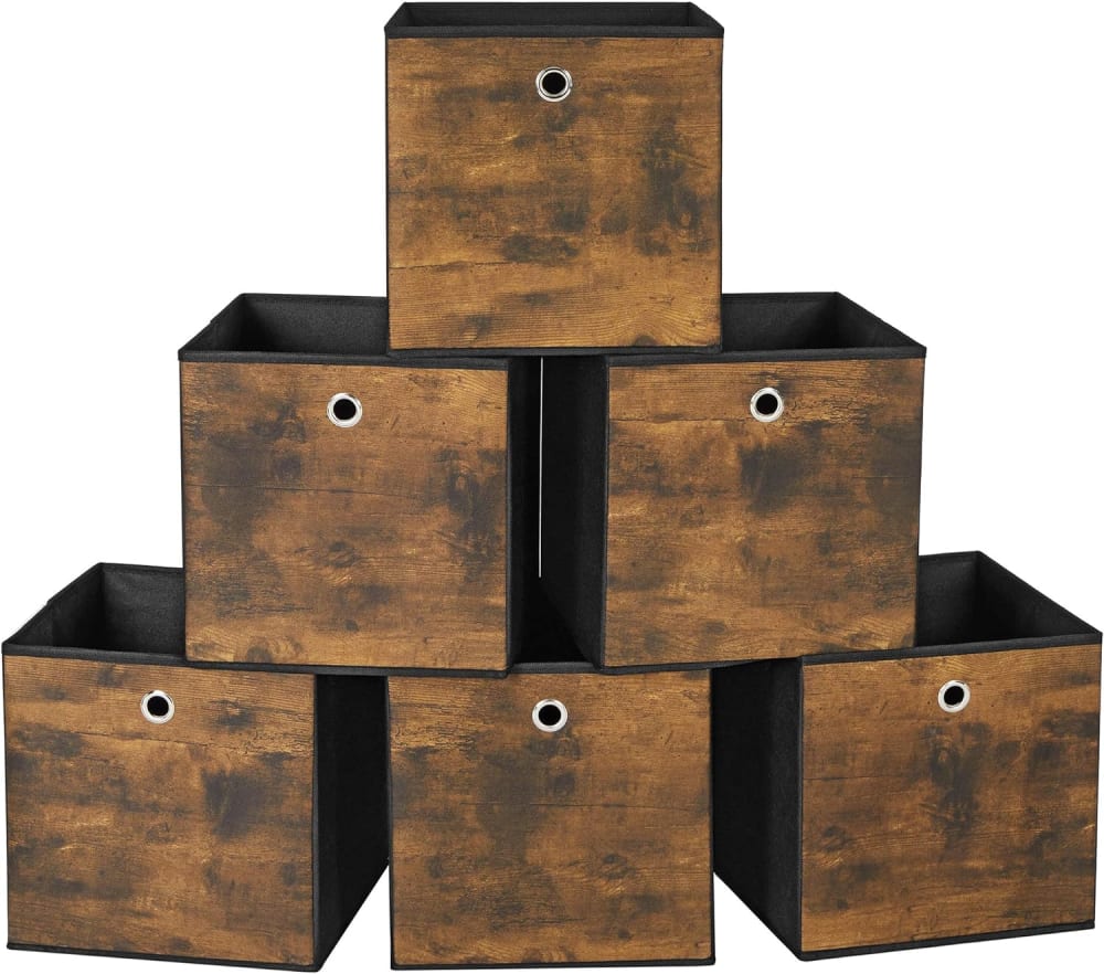 Lot de 6 boîte de rangement tissu marron rustique et noir