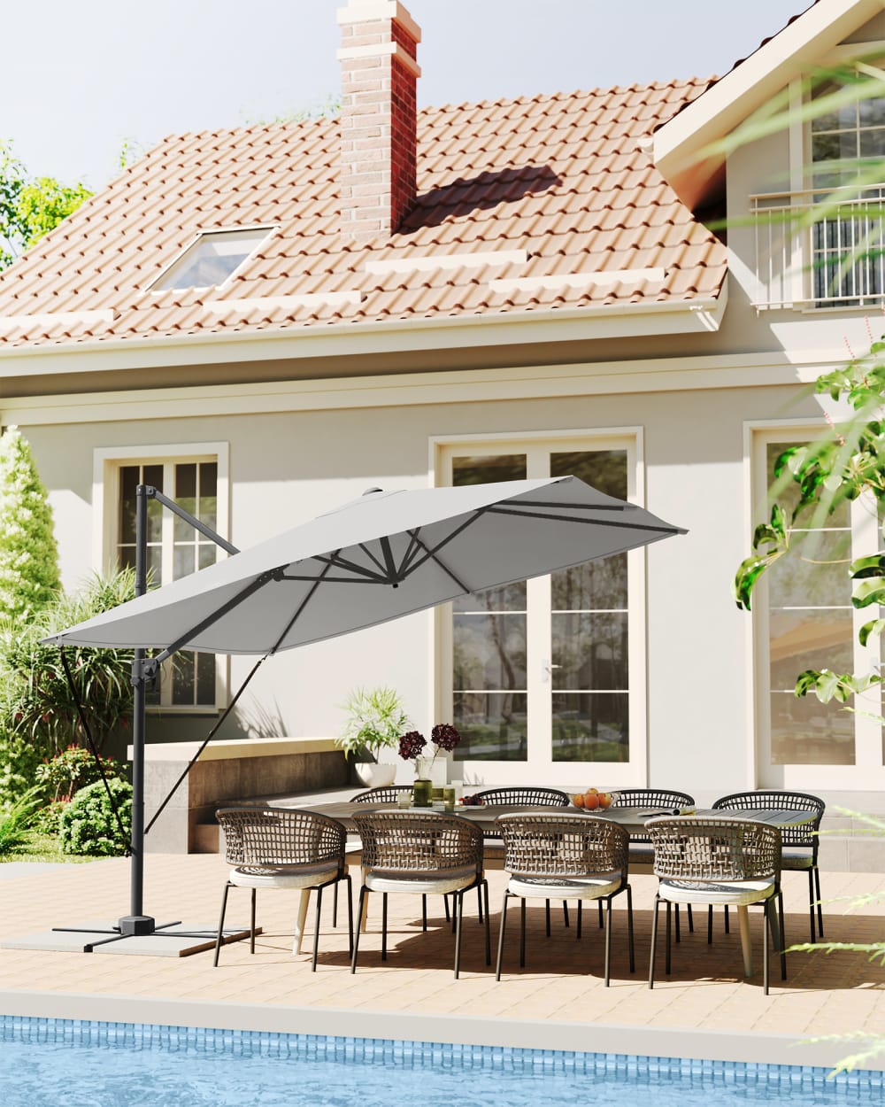 Parasol de jardin déporté 270 x 270 cm inclinaison gris tourterelle