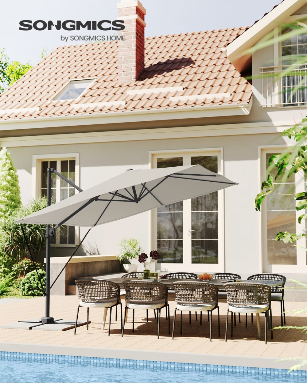 Parasol de jardin déporté 270 x 270 cm inclinaison blanc crème