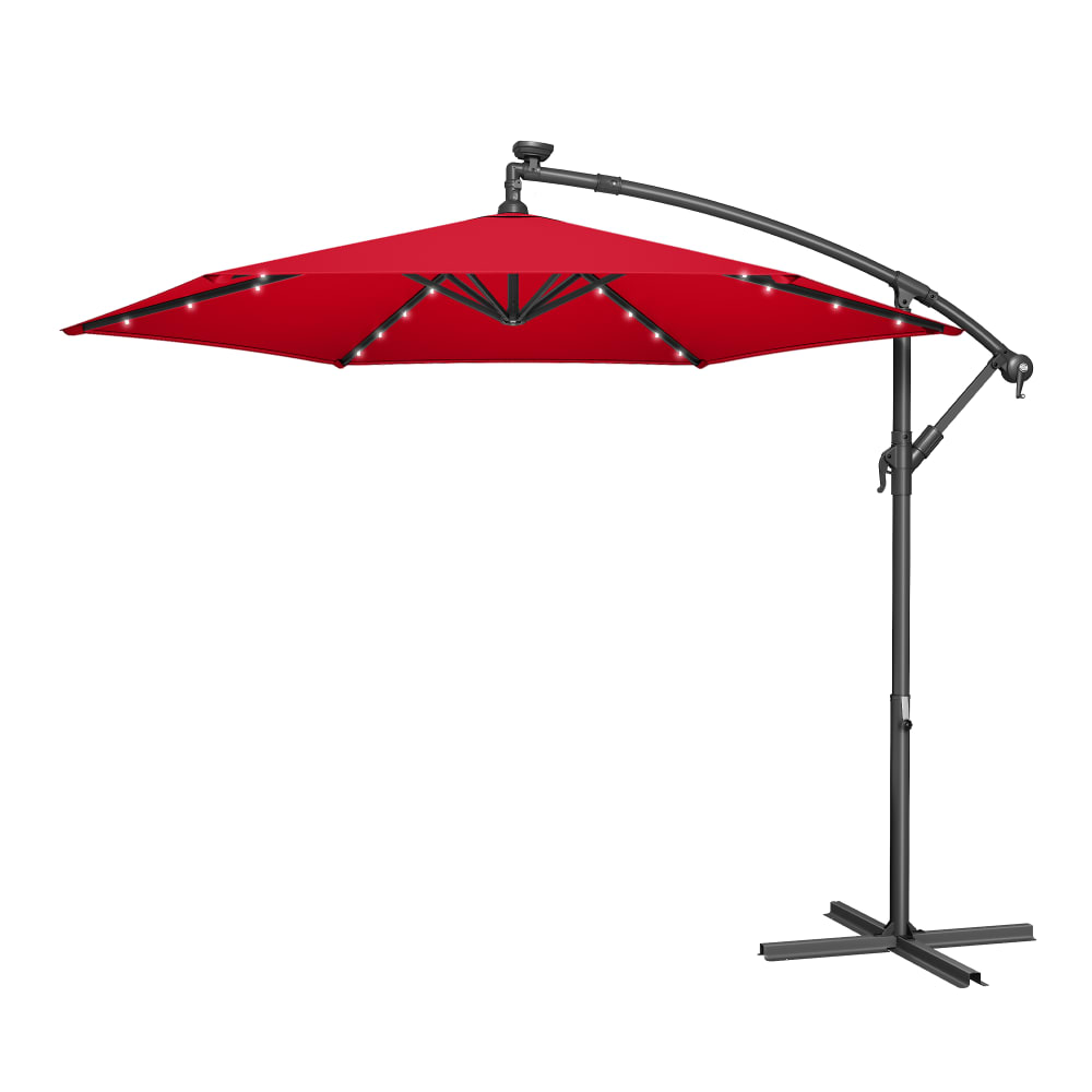 Parasol avec 32 led socle manivelle d’ouverture et de fermeture rouge