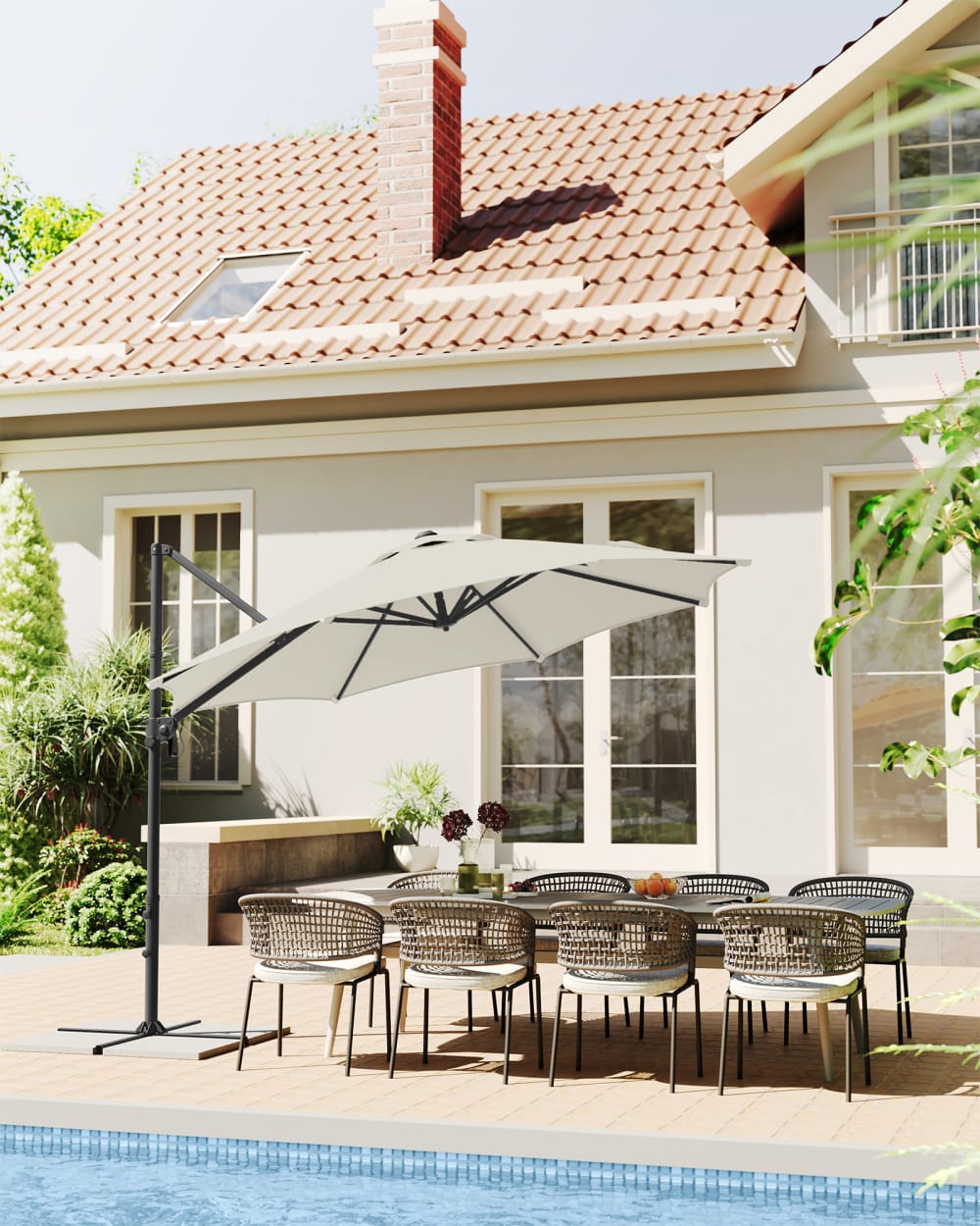 Parasol de jardin 300 cm inclinaison fluide pivotant à 360° blanc