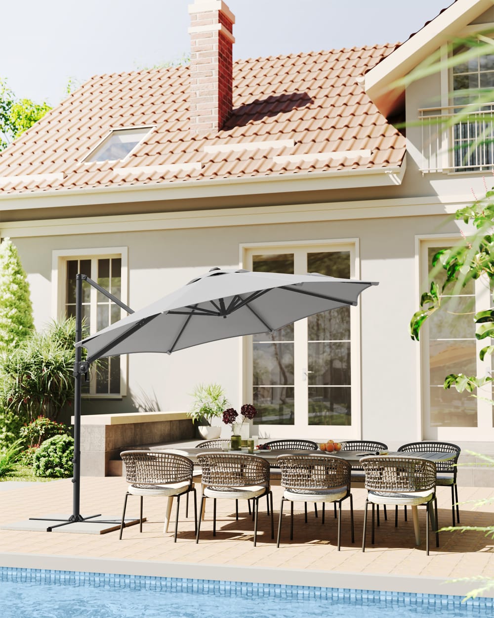 Parasol de jardin 300 cm Inclinaison fluide gris tourterelle