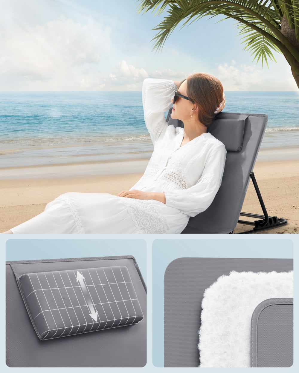 Chaises longue pliante dossier réglable transat 158 x 55 cm gris - Maisons du Monde