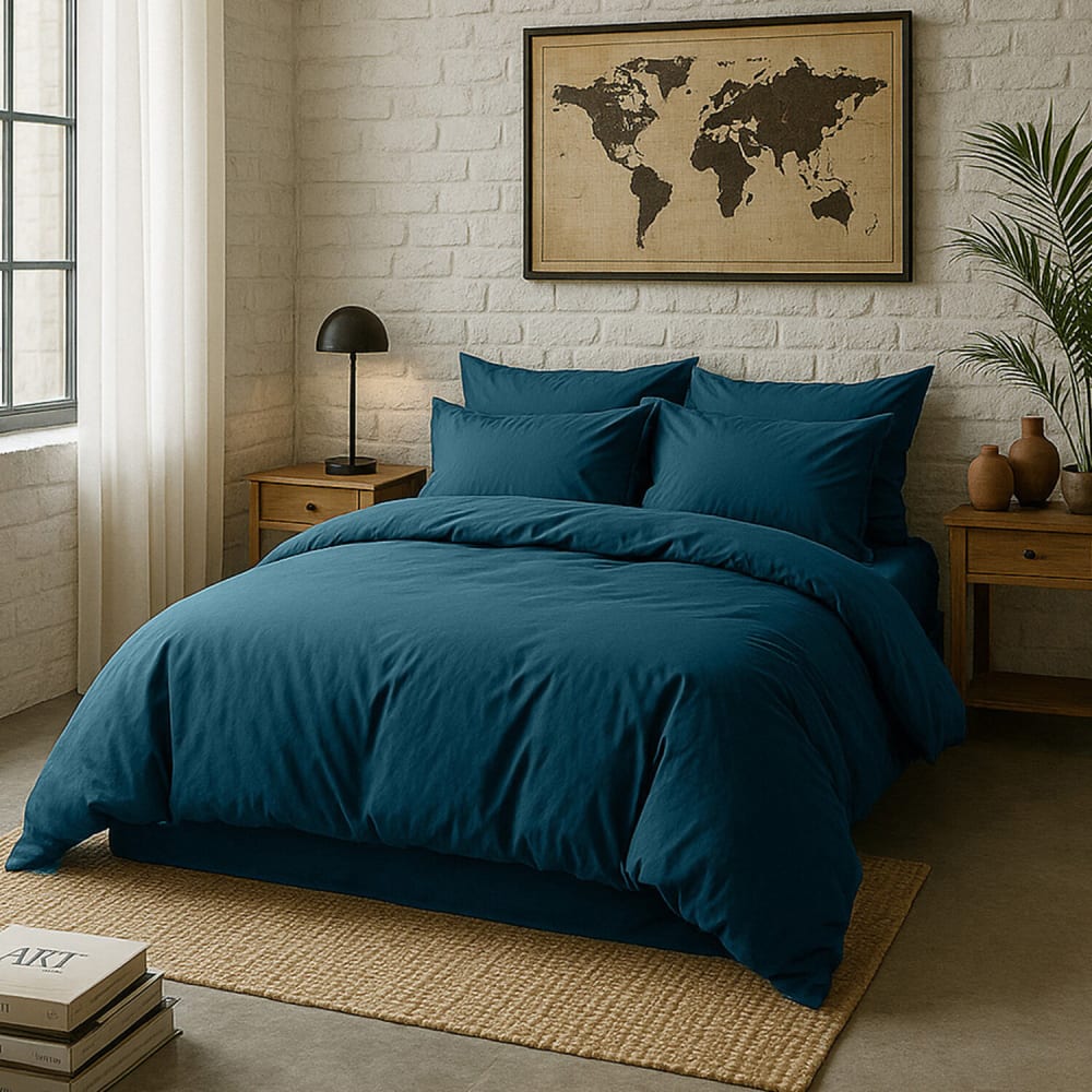 Taie d'oreiller percale de coton bleu impérial 50x70 cm — vue 4