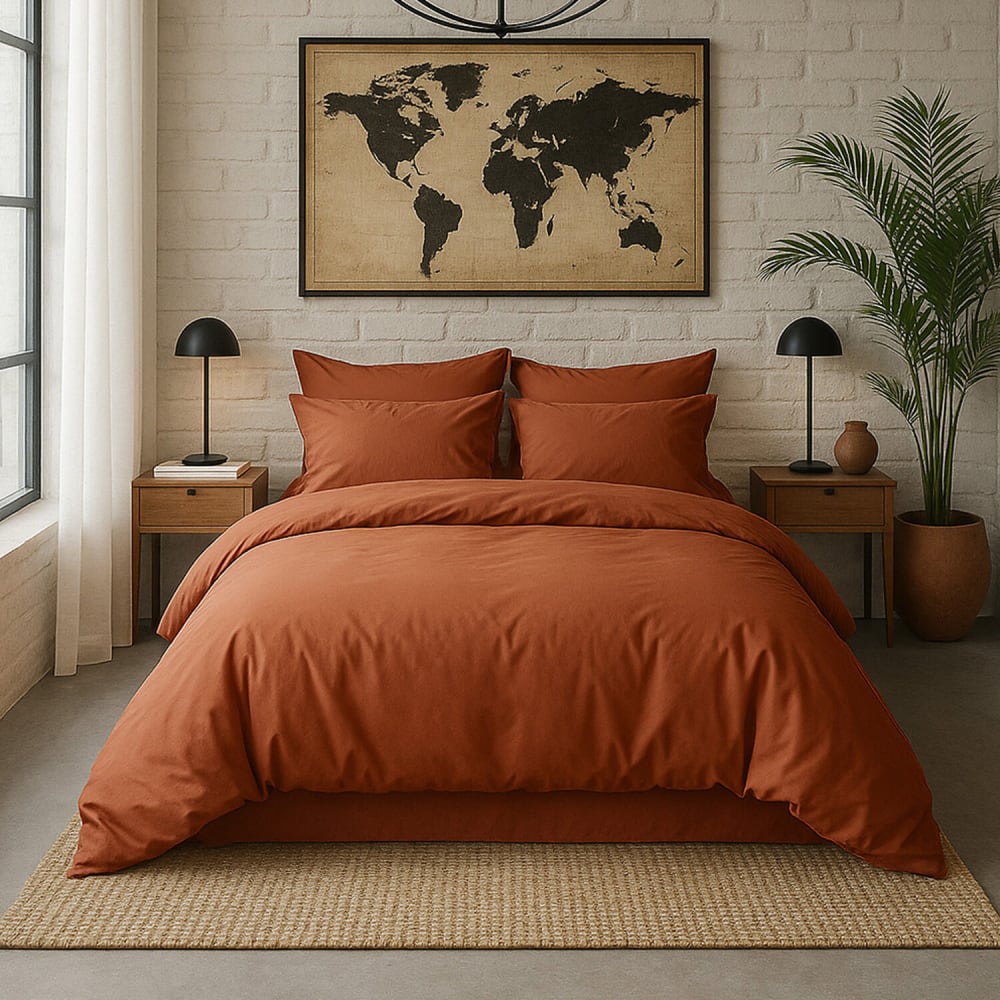 Taie d'oreiller percale de coton terracotta 65x65 cm — vue 3