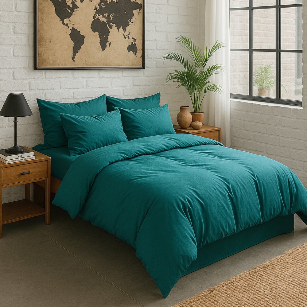 Taie d'oreiller percale de coton bleu canard 65x65 cm — vue 4