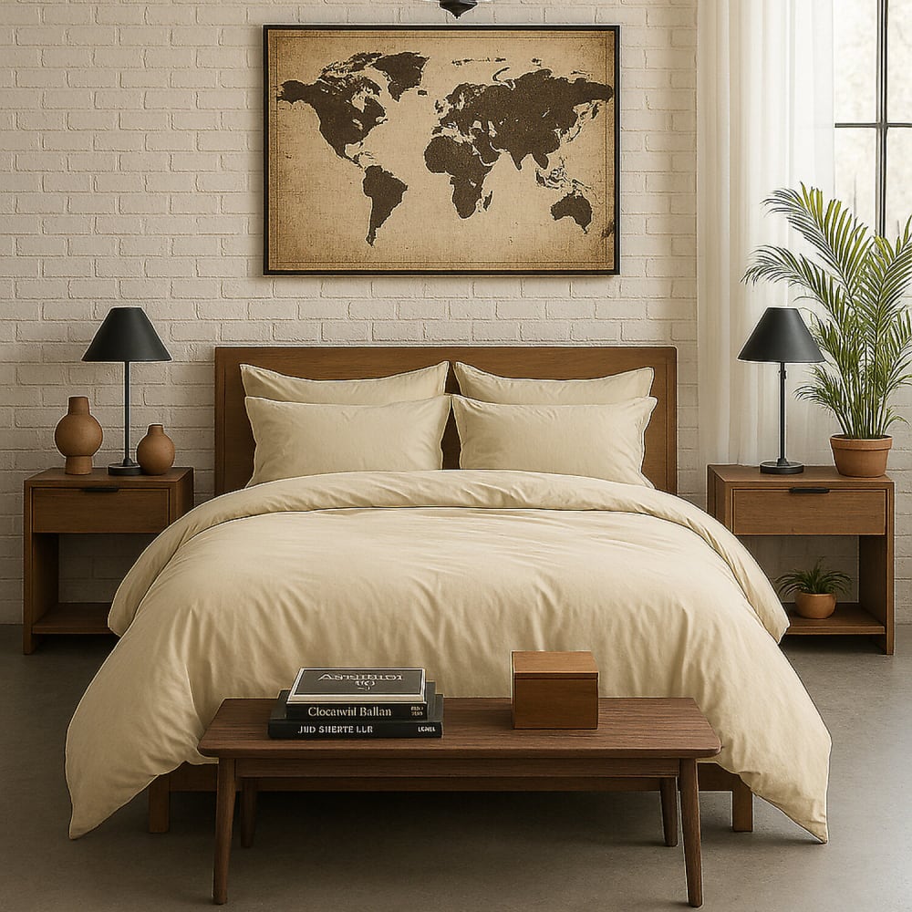 Housse de couette percale coton ecru naturel 260x240 cm