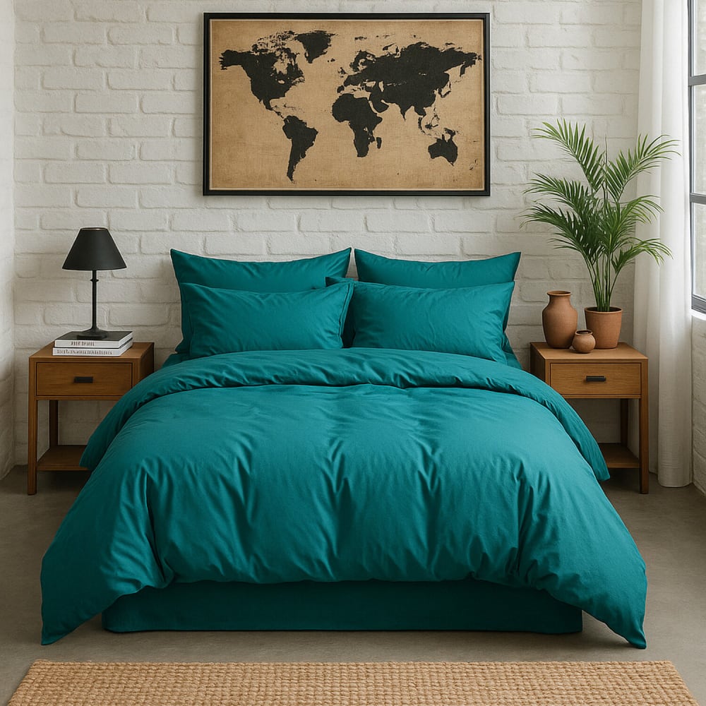 Housse de couette percale coton bleu canard 240x220 cm