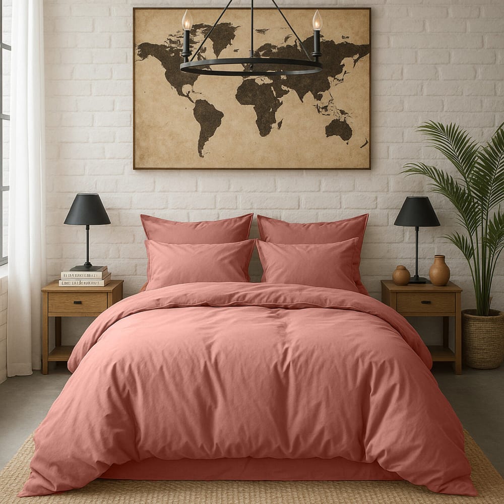 Housse de couette percale coton rose poudré 240x220 cm