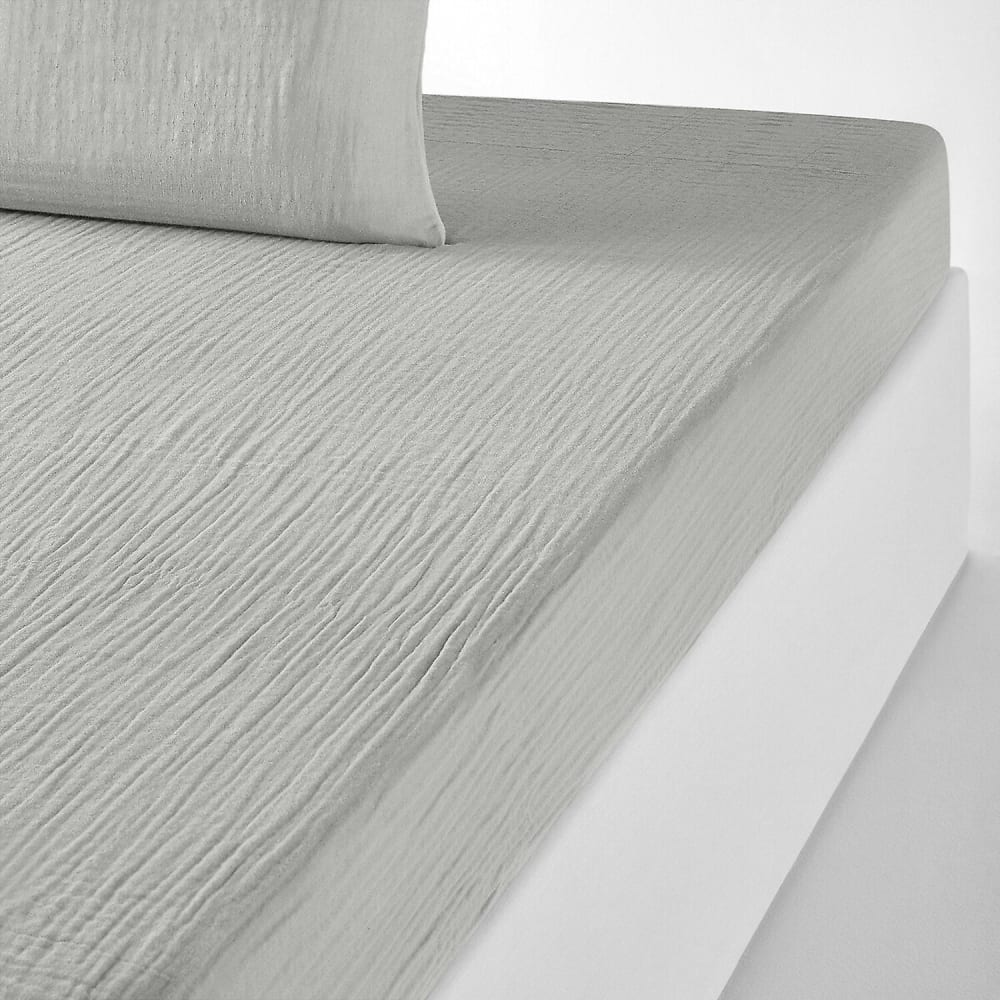 Drap housse gaze de coton gris glacier 180x200 cm — vue 3