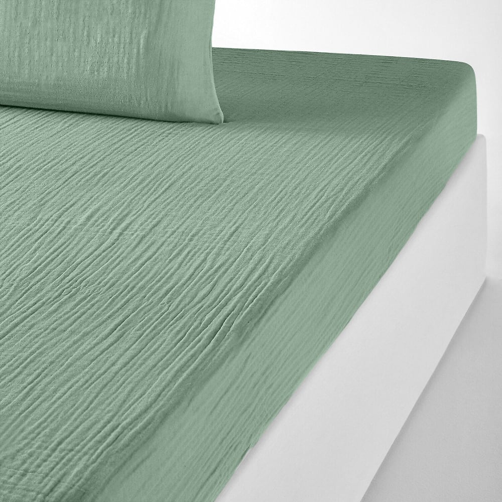 Drap housse gaze de coton vert givrée 180x200 cm — vue 3