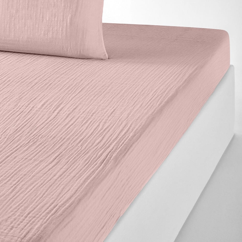 Drap housse gaze de coton rose lotus 180x200 cm — vue 3