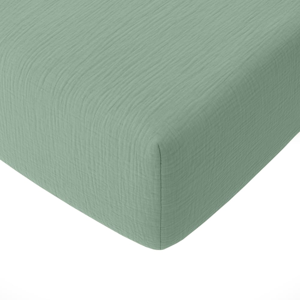 Drap housse gaze de coton vert givrée 140x190 cm Drap housse gaze de coton vert givrée 140x190 cm