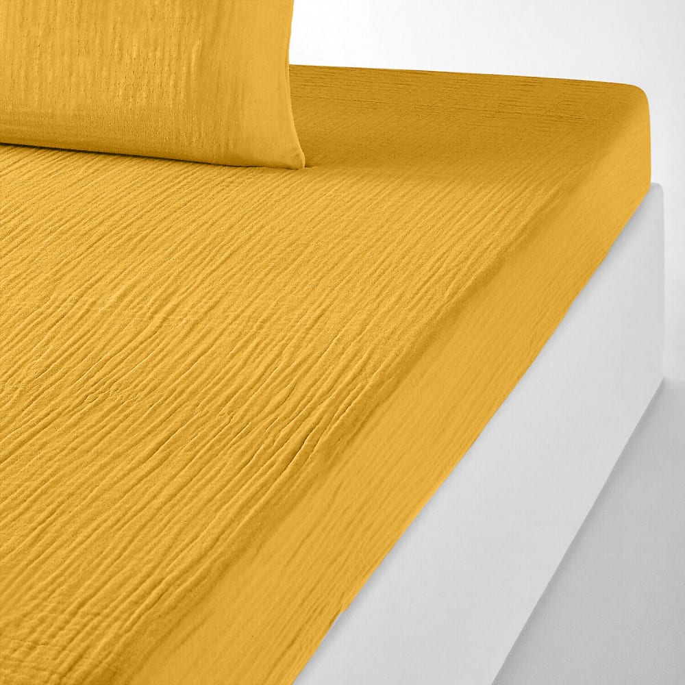 Drap housse gaze de coton safran mineral 180x200 cm — vue 3