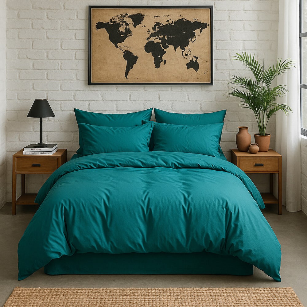 Drap housse percale de coton bleu canard 140x190 cm — vue 4