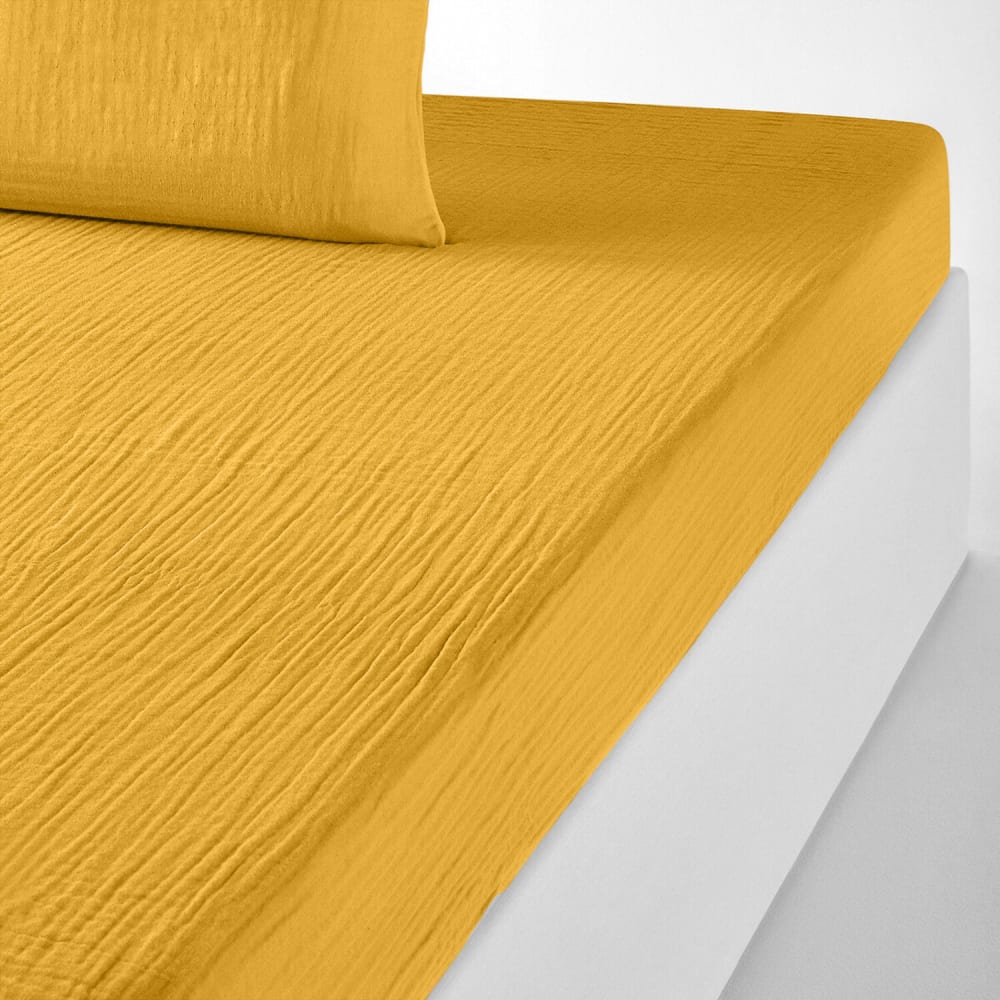 Drap housse gaze de coton safran mineral 140x190 cm — vue 3