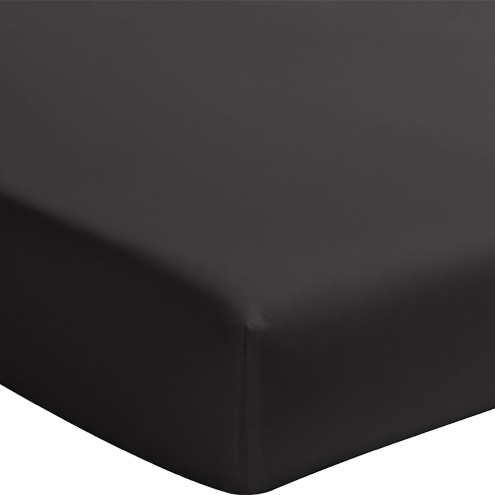 Drap housse percale de coton noir minuit 140x190 cm