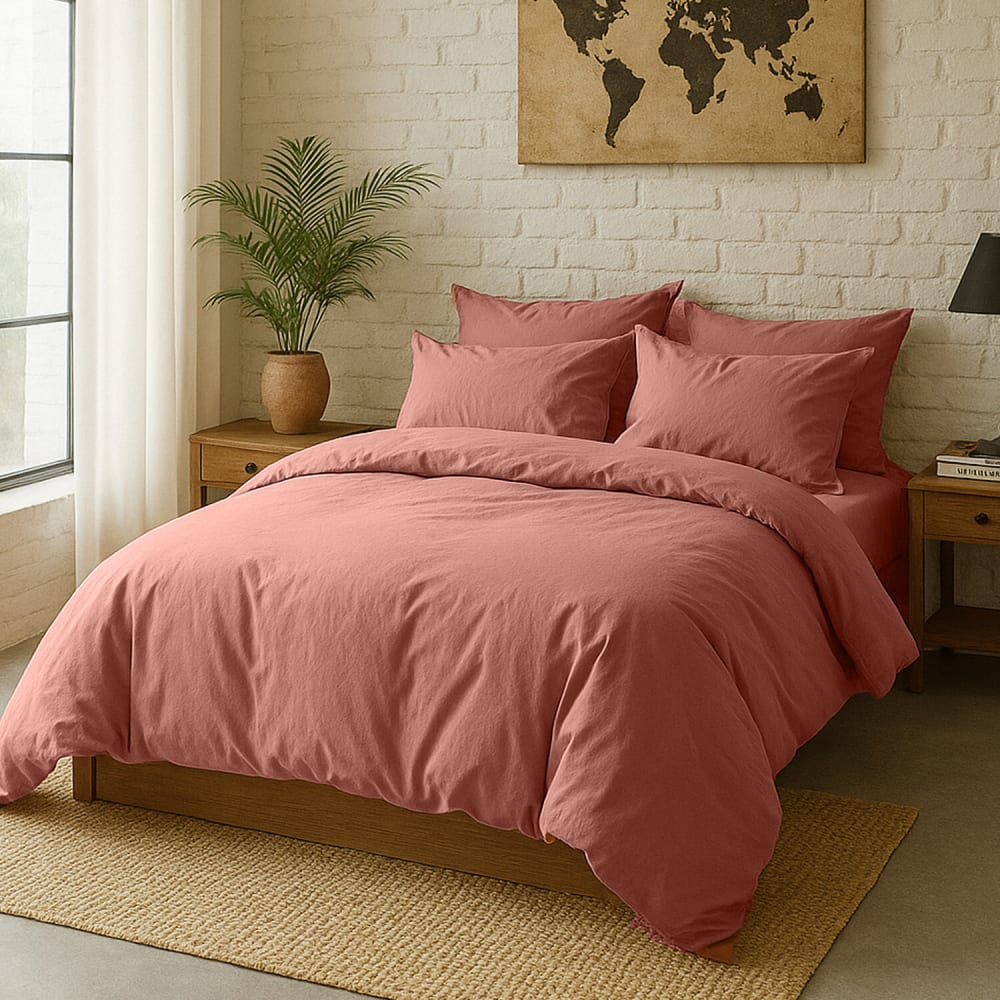 Drap housse percale de coton rose poudré 180x200 cm — vue 4