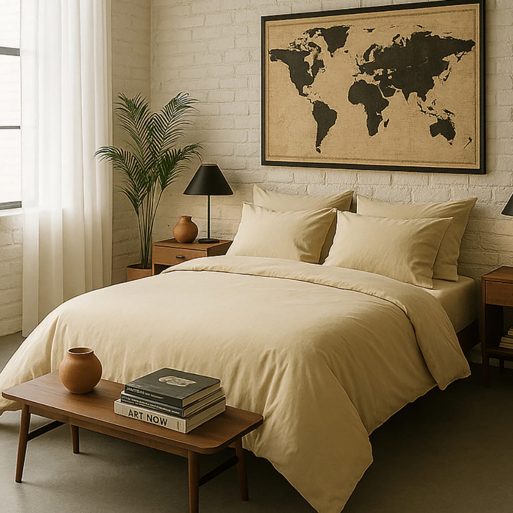 Drap housse percale de coton ecru naturel 140x190 cm — vue 4