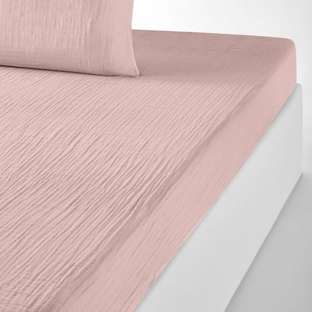 Drap housse gaze de coton rose lotus 160x200 cm — vue 3