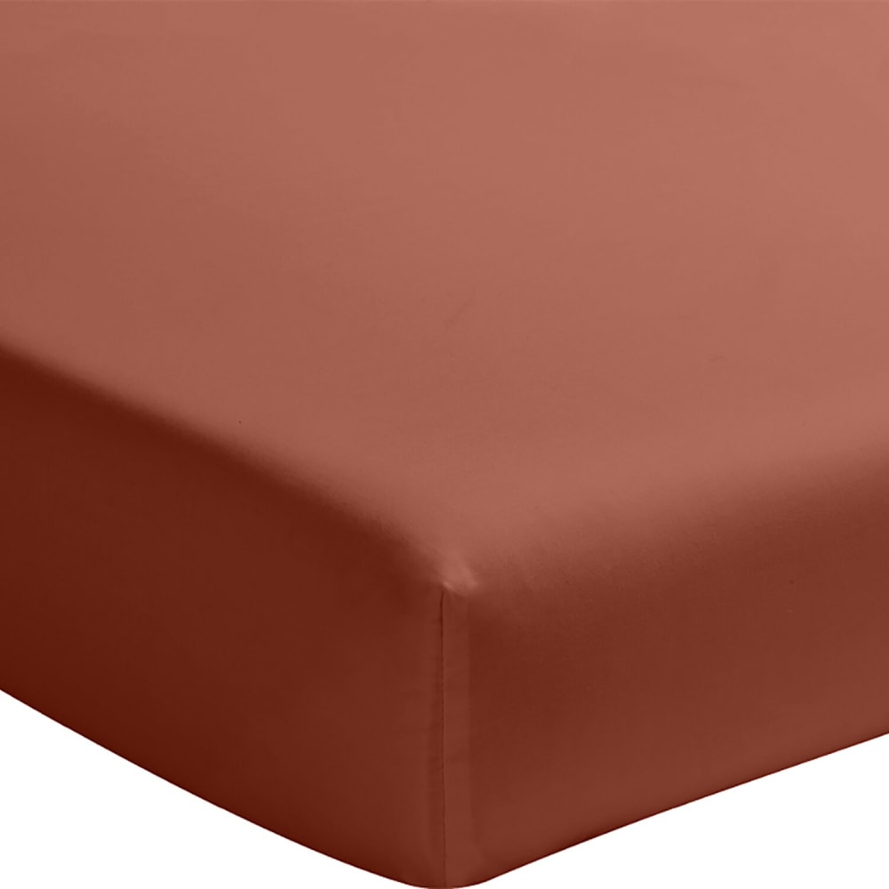 Drap housse percale de coton terracotta 140x190 cm