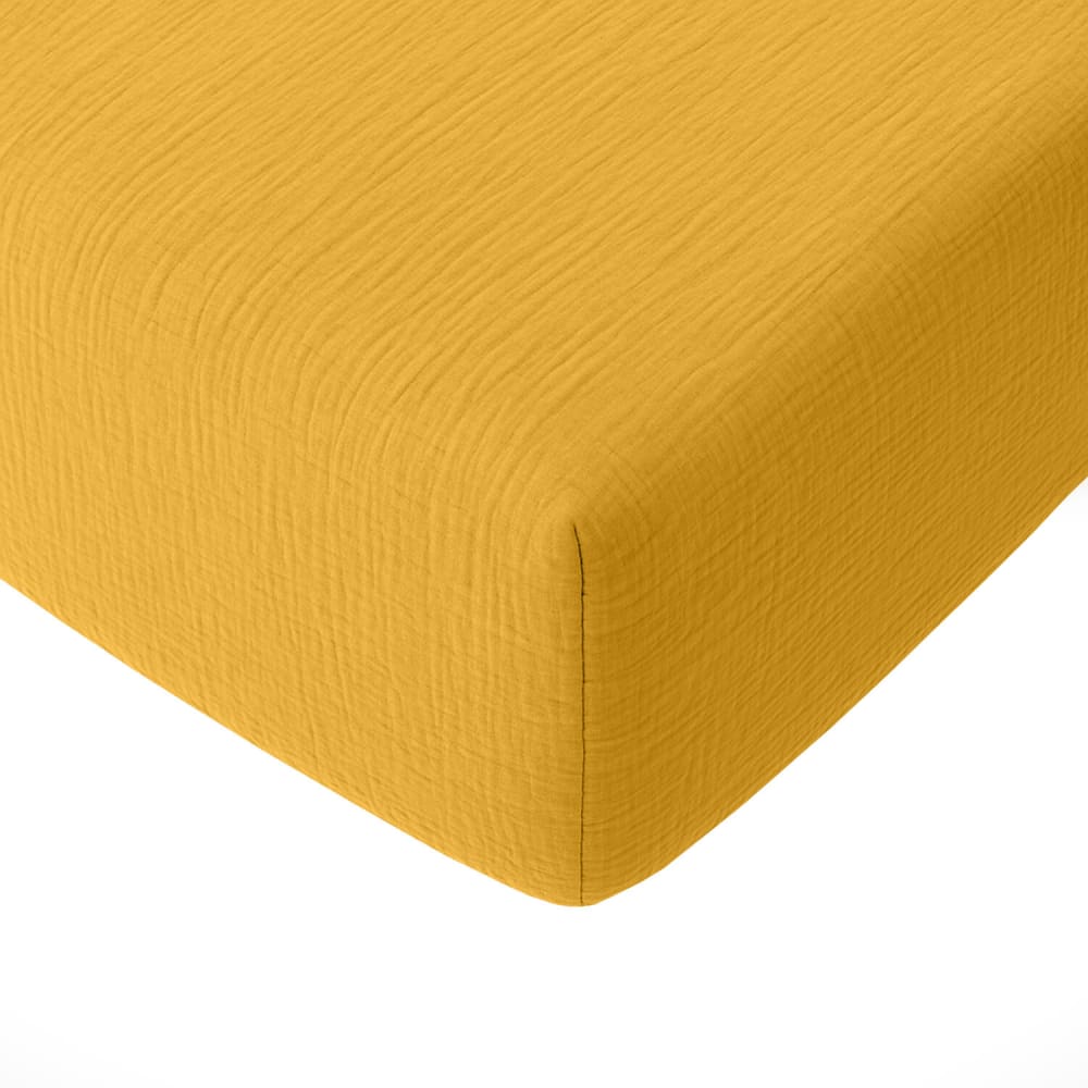 Drap housse gaze de coton safran mineral 160x200 cm