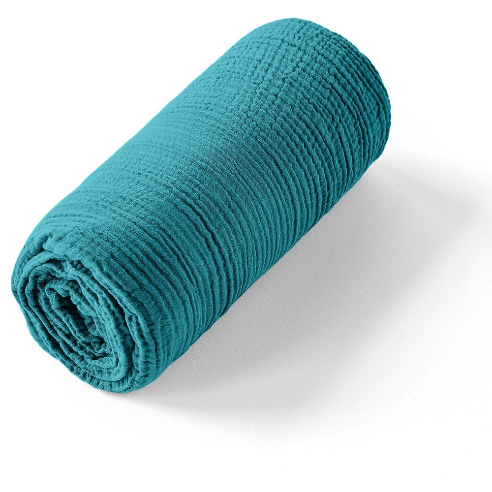 Drap housse gaze de coton bleu enamel 160x200 cm — vue 4