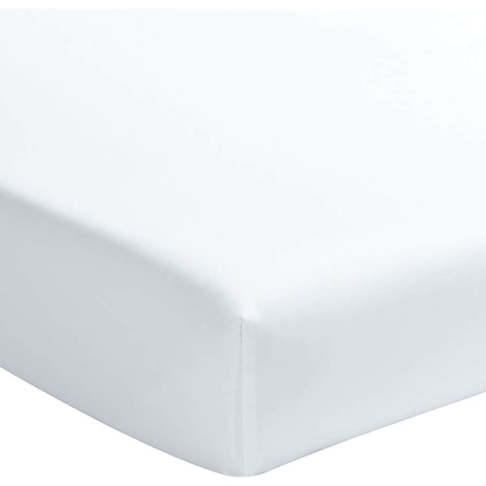 Baton Rouge Drap housse percale de coton blanc nuage 180x200 cm style classique chic Certifié Oeko-Tex