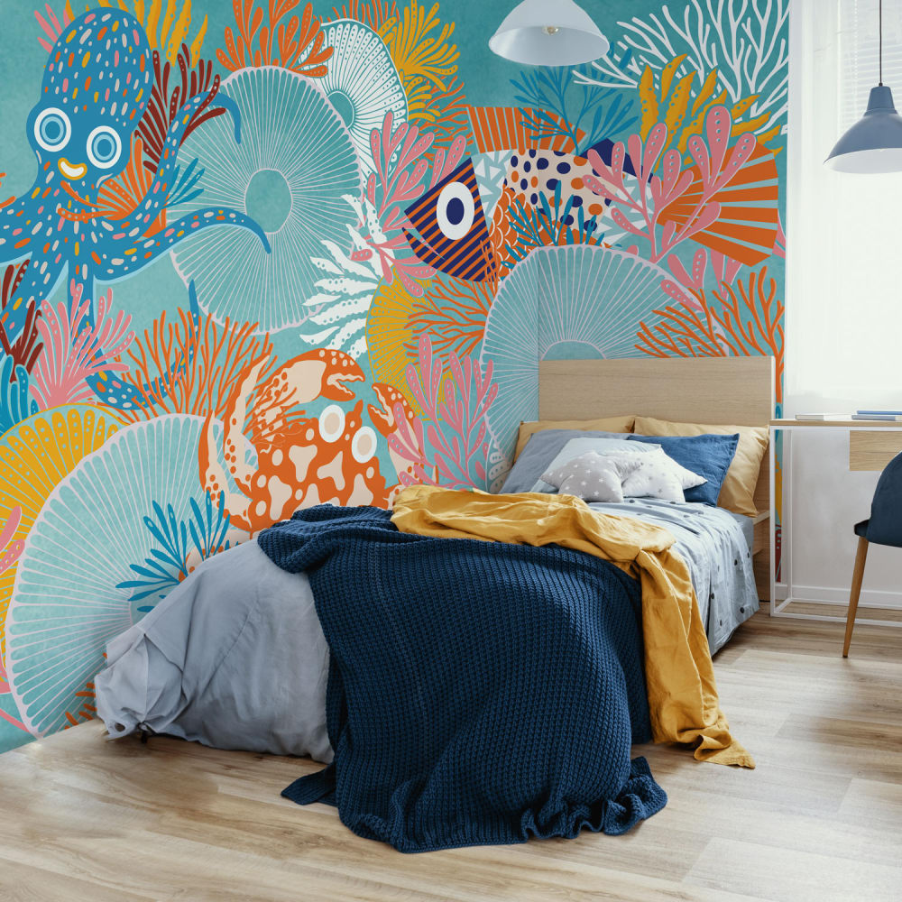 Acte Deco Panorama-Vliestapete mit Unterwasser-Motiv, Farben 450 x 250 style modern MEHRFARBIG Öko-Tex Zertifikat PAPIER Kinder