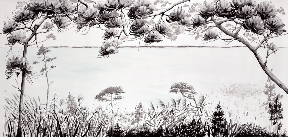 Papier peint sur les bords du lac, noir 450 x 250cm — vue 3