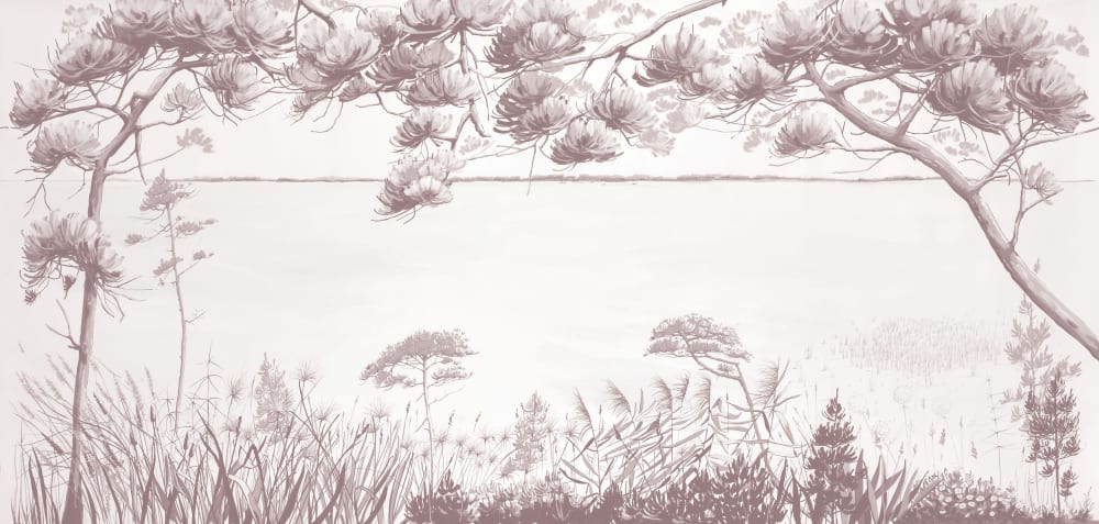 Papier peint sur les bords du lac, rose 450 x 250cm — vue 3