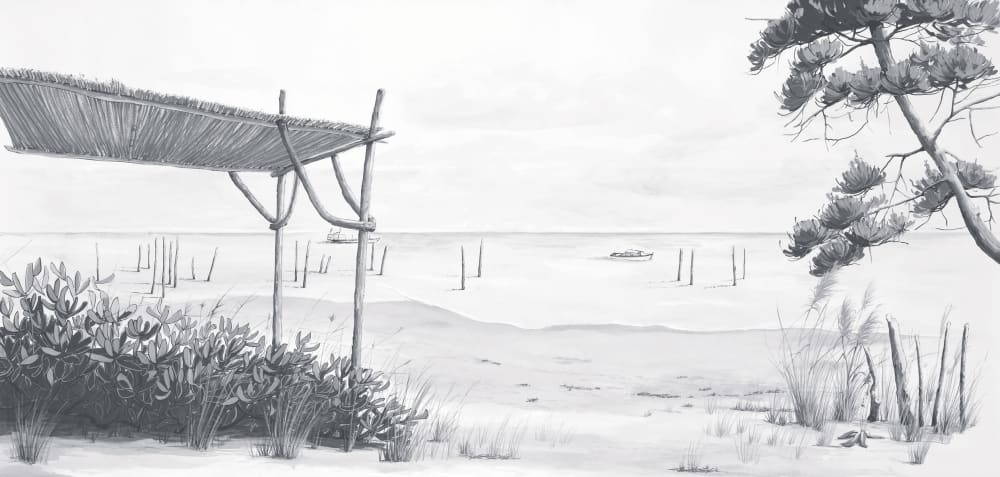 Papier peint la cabane à huitres, gris 450 x 250cm — vue 3