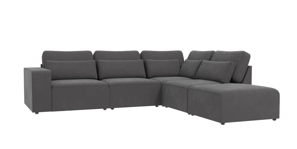 S-Style Möbel Modulares Ecksofa in Velours-Stoff mit Rücken und Lendenkissen, Grau style modern Grau Samt