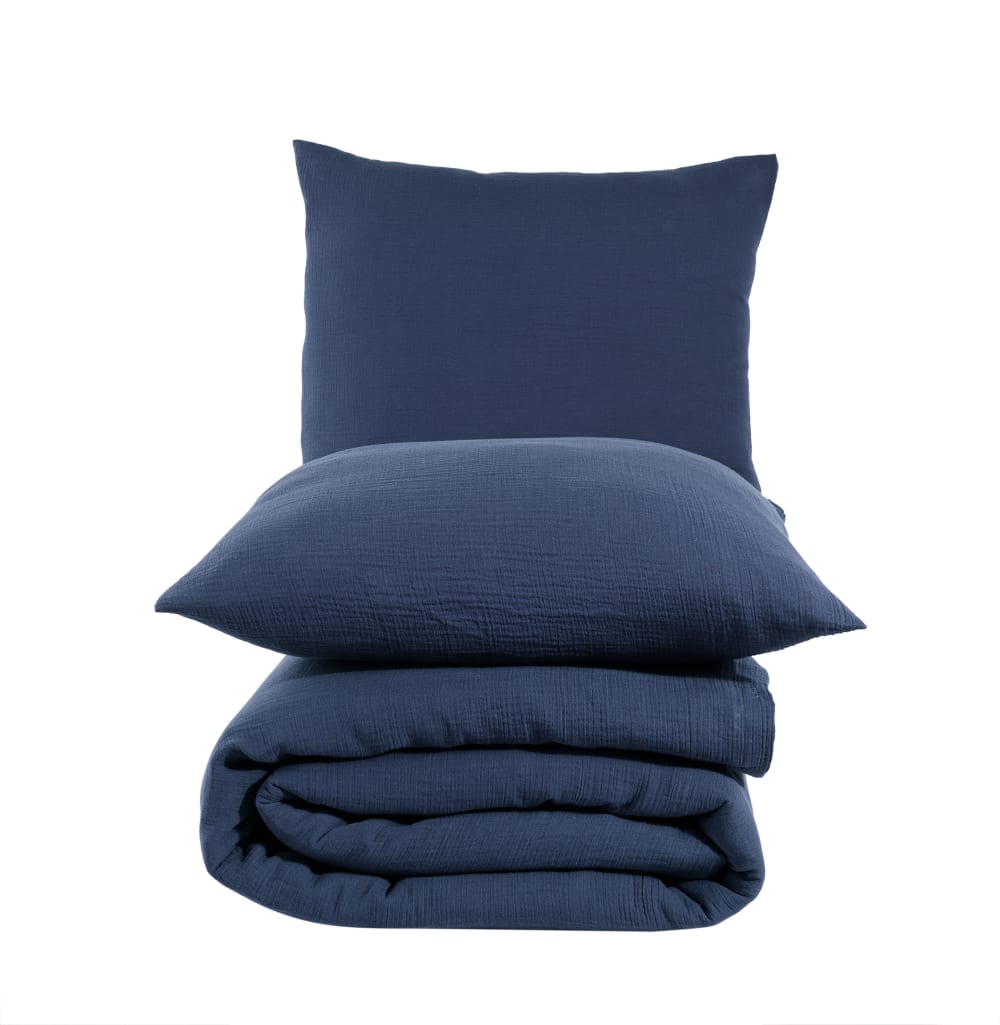 Parure de lit 2 personnes 200x200 cm gaze de coton marine — vue 3