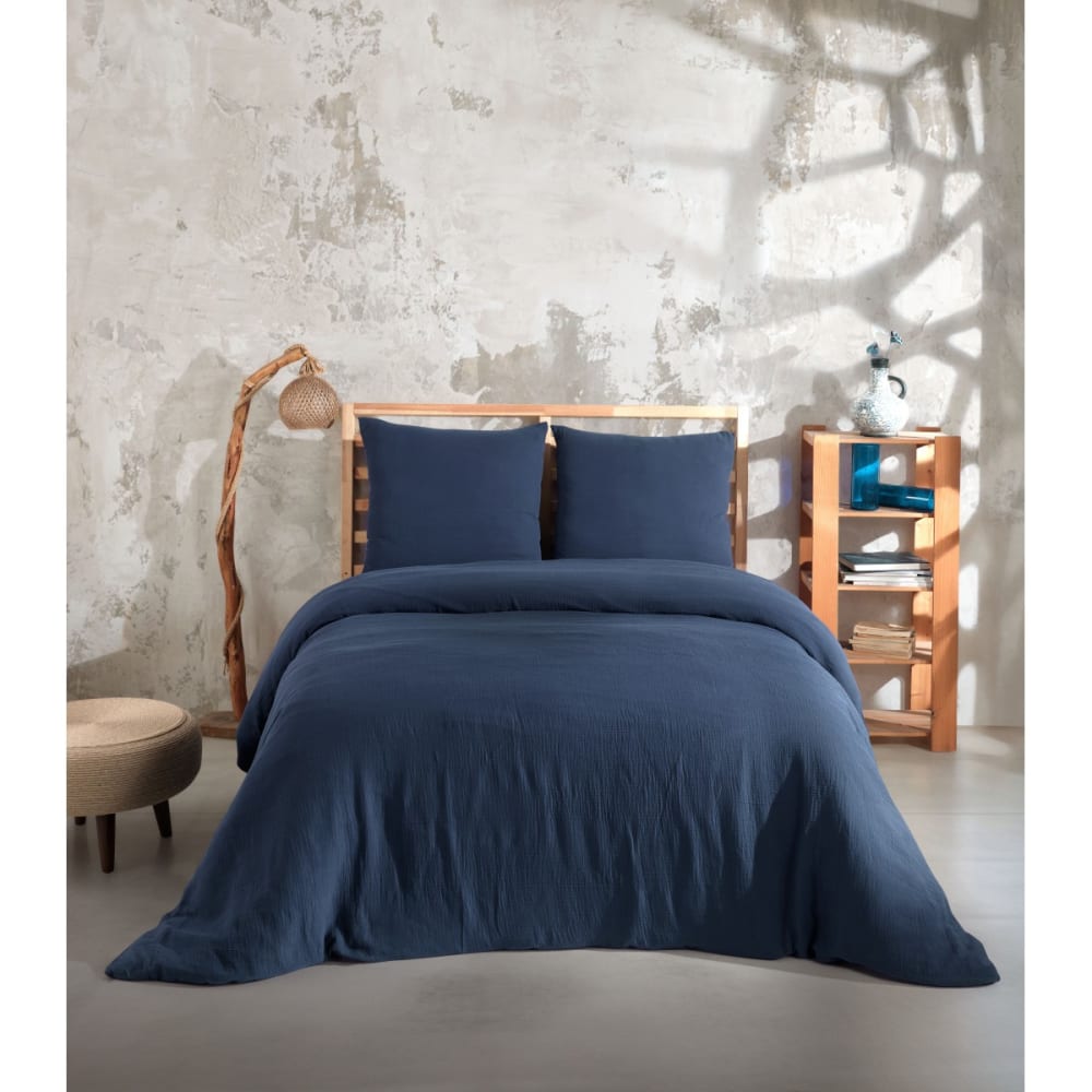 Blanc Avenue Bettwäschegarnitur 240x220 cm+2 Kopfkissenbez 65x65 cm Baumwollgaze style classic chic Blau Öko-Tex Zertifikat Baumwolle