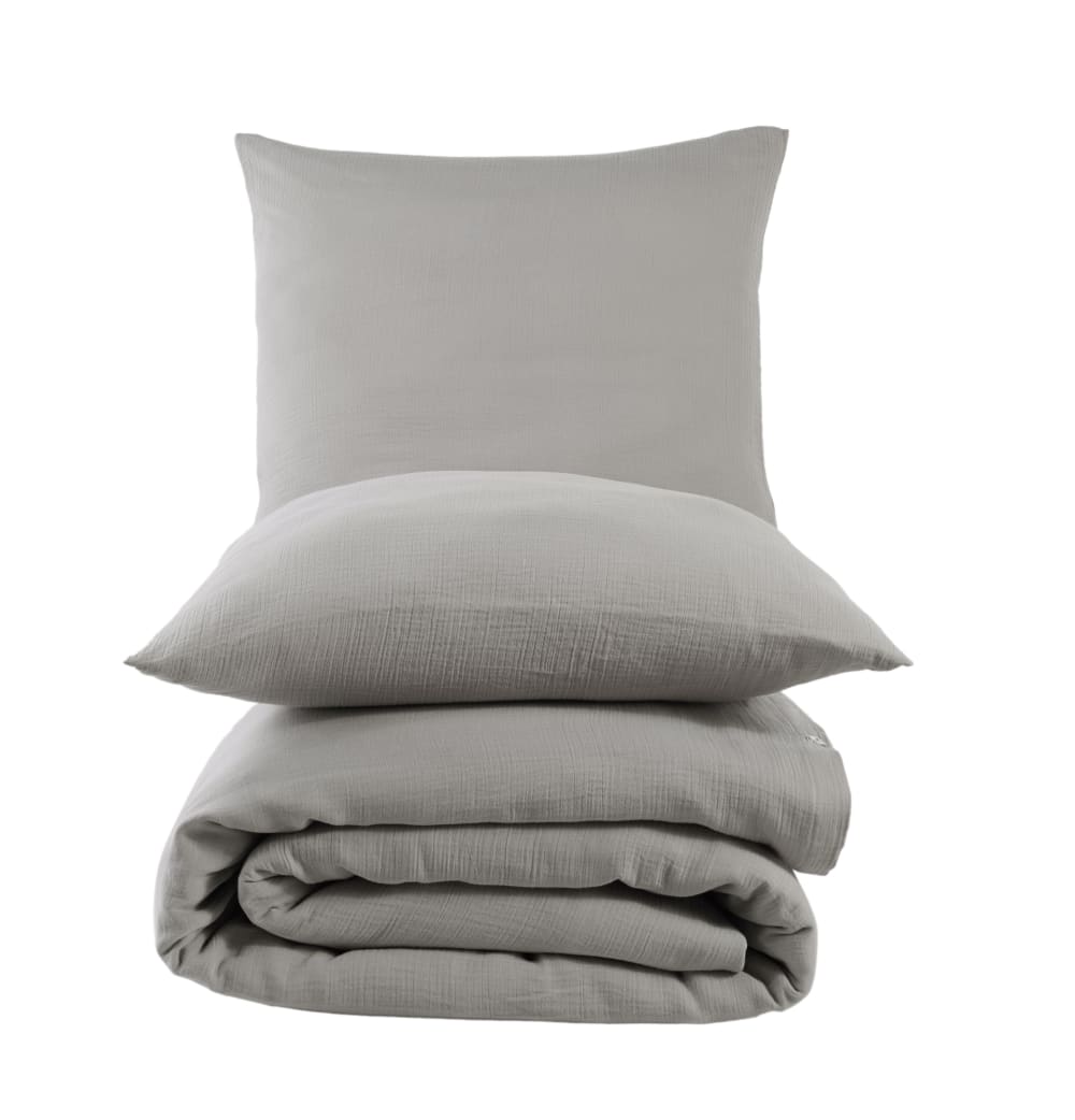 Parure de lit 2 personnes 240x220 cm gaze de coton gris — vue 3