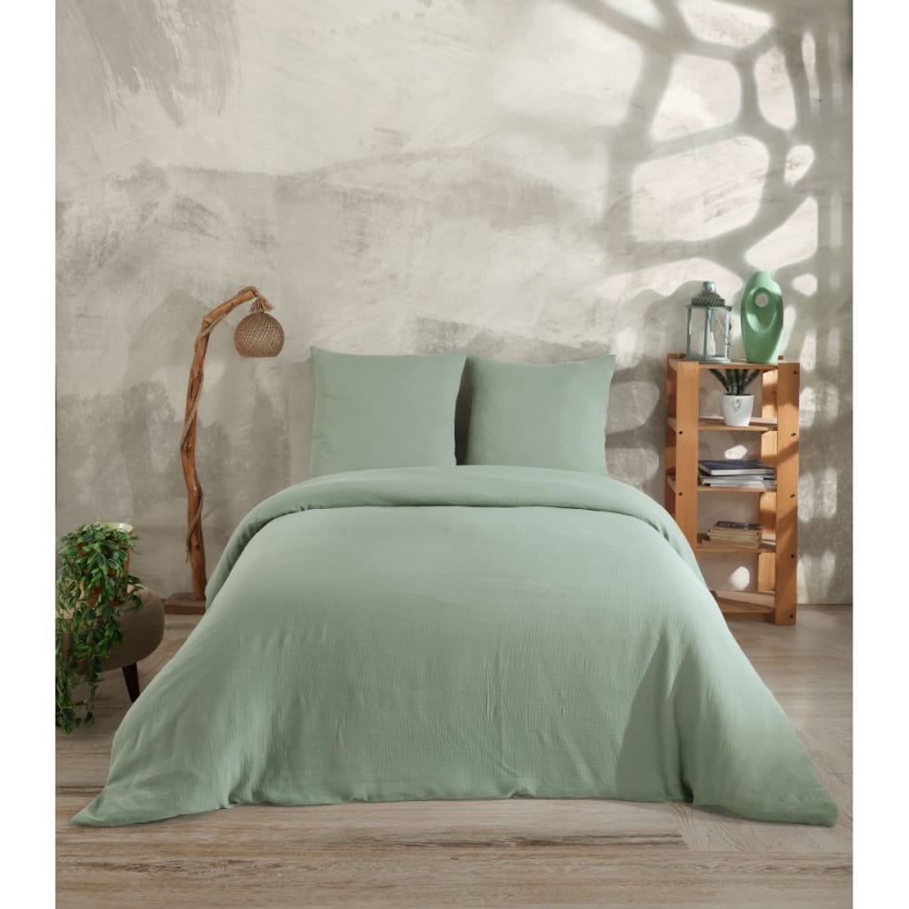 Parure de lit 2 personnes 240x220 cm gaze de coton céladon